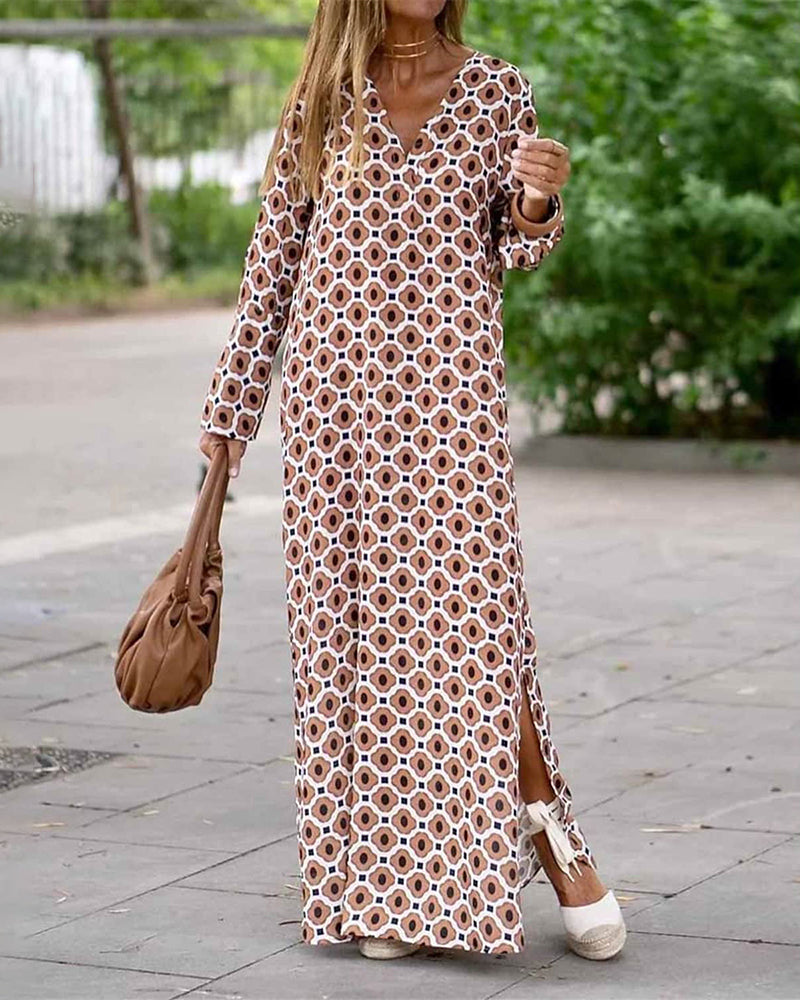 Noa - Long dress with batik print long sleeves